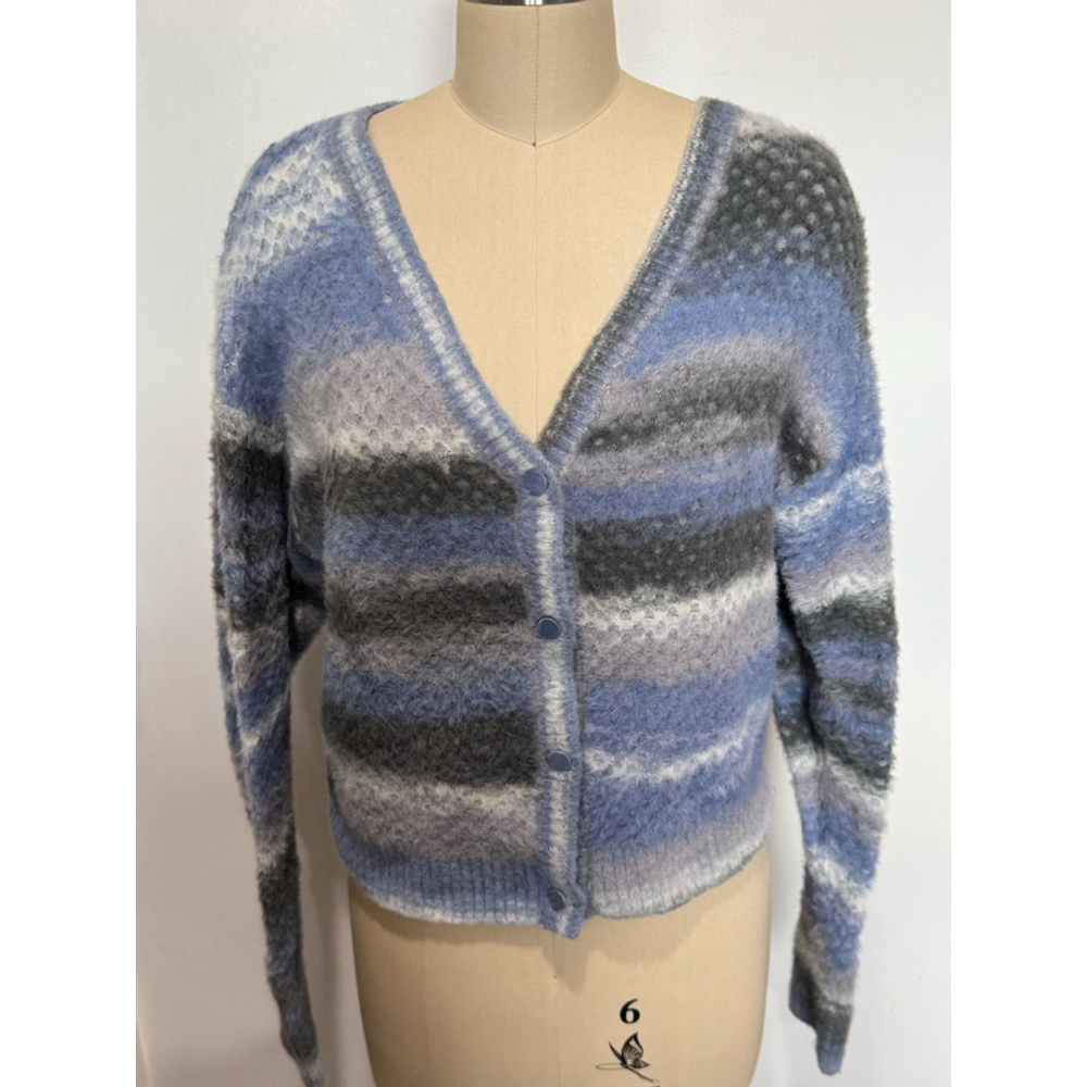 Women's Forever 21 Soft striped button front Cardigan Sweater Size S Blue Gray